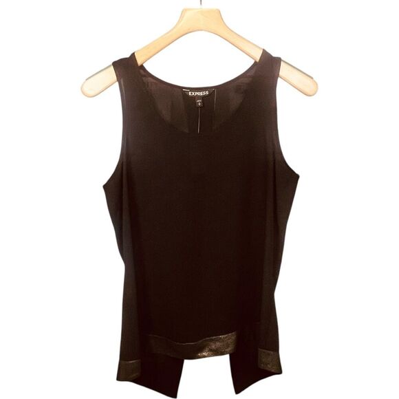 Express | Black Metallic Trim Sleeveless Tank Top with Back Slit Size M | NWT - Picture 1 of 10